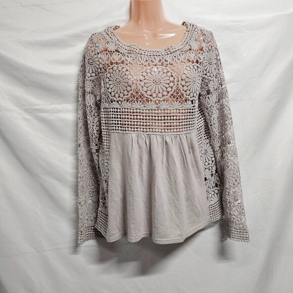 Sundance Tops - Sundance Boho Crochet Top Blouse Women Size S Gray Cotton